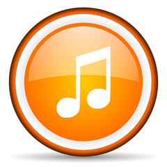 music orange glossy circle icon on white background