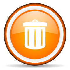 recycle orange glossy circle icon on white background