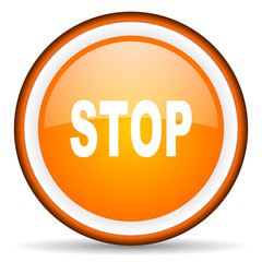 stop orange glossy circle icon on white background