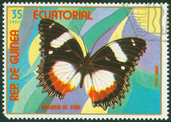 Fototapeta na wymiar pieczęć drukowane przez Gwinei Równikowej, pokazuje motyl