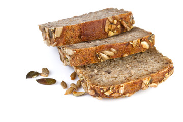 sliced ​​whole wheat bread, on white background