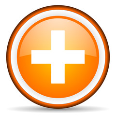 emergency orange glossy circle icon on white background