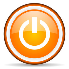 power orange glossy circle icon on white background