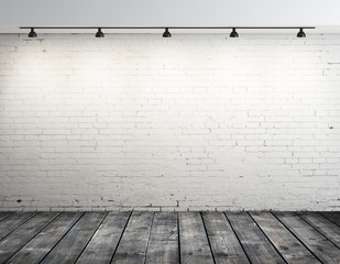 brick room with ceiling lamp - obrazy, fototapety, plakaty