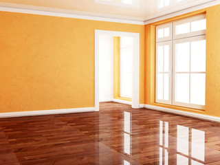 empty room with many windows,