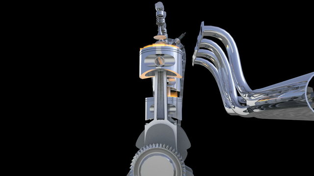 4 Cylinder Engine working Flyby. Animation HD