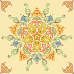 Seamless floral pattern in pastel colors. Mandala
