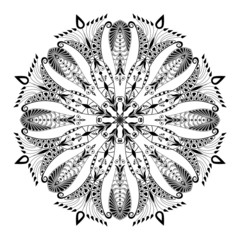 Kaleidoscopic floral pattern. Mandala in black and white