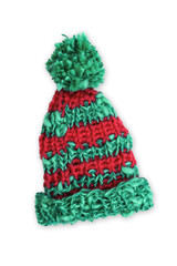 Pudelmütze, Strickmütze, Grün-Rot-Gestreift