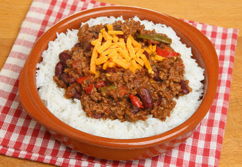 Chilli with Rice and Cheese