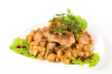 Roasted rabbit and vegetable garnish