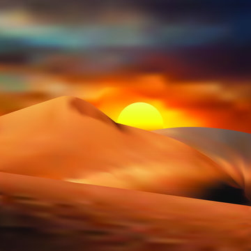 Sand desert in sunset time