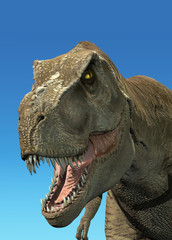 Photorealistic 3 D rendering of a Tyrannosaurus Rex.