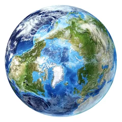 Earth globe, realistic 3 D rendering, with some clouds. Arctic v