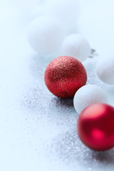 White and red christmas balls