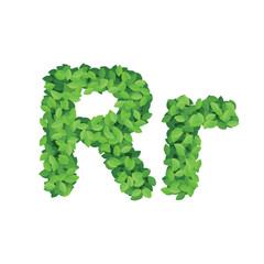 Vector eco alphabet letter R made from green leaves
