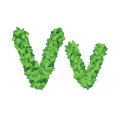 Vector eco alphabet letter V made from green leaves