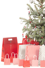 Decorated Christmas tree on white background