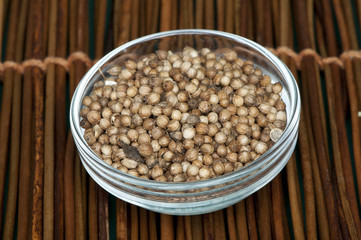 Dried coriander in a bowl