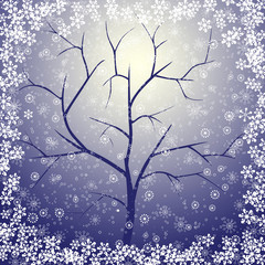 winter tree and snowflakes