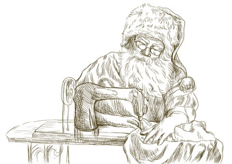 Santa Claus as "vintage" tailor - hand drawing