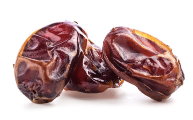 Sun-dried dates fruit on white background