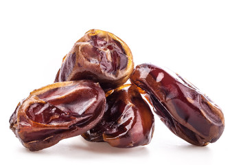 Sun-dried dates fruit on white background