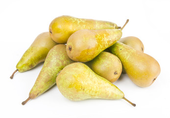 Fresh ripe pears on white background