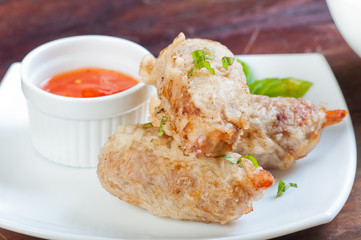 deep fried shrimp covered with ground pork