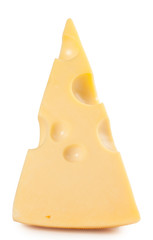 A delicious piece of cheese isolated on a white background