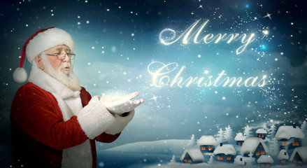 Santa Claus blowing snow “Merry Christmas”