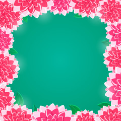 Pink Floral Frame with Shiny Flowers on Green Background