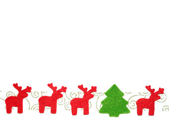 christmas postcard red deers and fir-tree