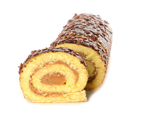 Fototapeta premium Roll with cream isolated on white background