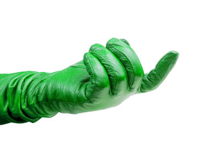 Closeup of hand in green glove