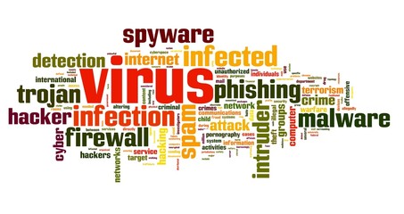 Obraz premium Virus and computer security concept in tag cloud