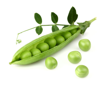 Green peas with leaves