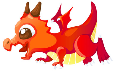 Cute cartoon red dragon Vector illustration