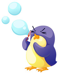 illustration of isolated penguin blowing bubbles