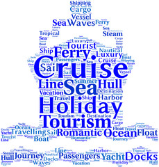 cruise travel symbol tag cloud illustration