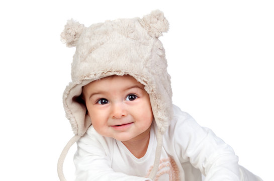 Adorable baby girl with a funny bear hat