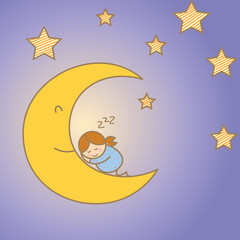 fille dormant sur la lune parmi les étoiles