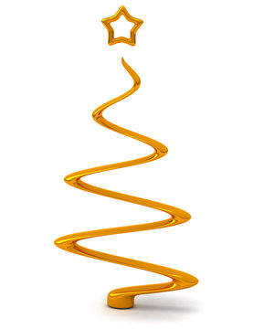 Gold Christmas tree with star at the top, 3d image