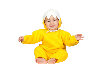Fototapeta premium Adorable baby girl with chicken costume