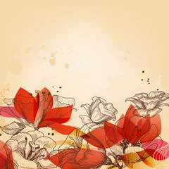 Wall murals Abstract flowers Vintage floral card, abstract red flowers vector