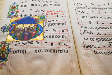 medieval folio with choral note - obrazy, fototapety, plakaty