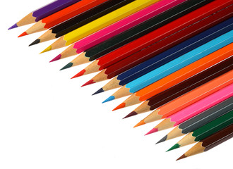 Colour pencils isolated on white background close up