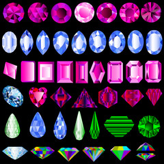 of a set of precious stones of different cut