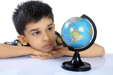 Indian School Boy With Globe