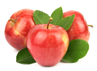 sweet red apples with leafs
